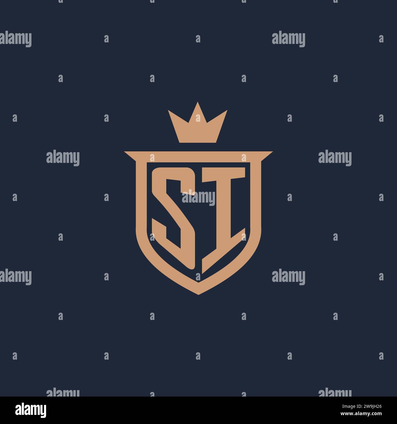SI monogram initial logo with shield and crown style design ideas Stock Vector
