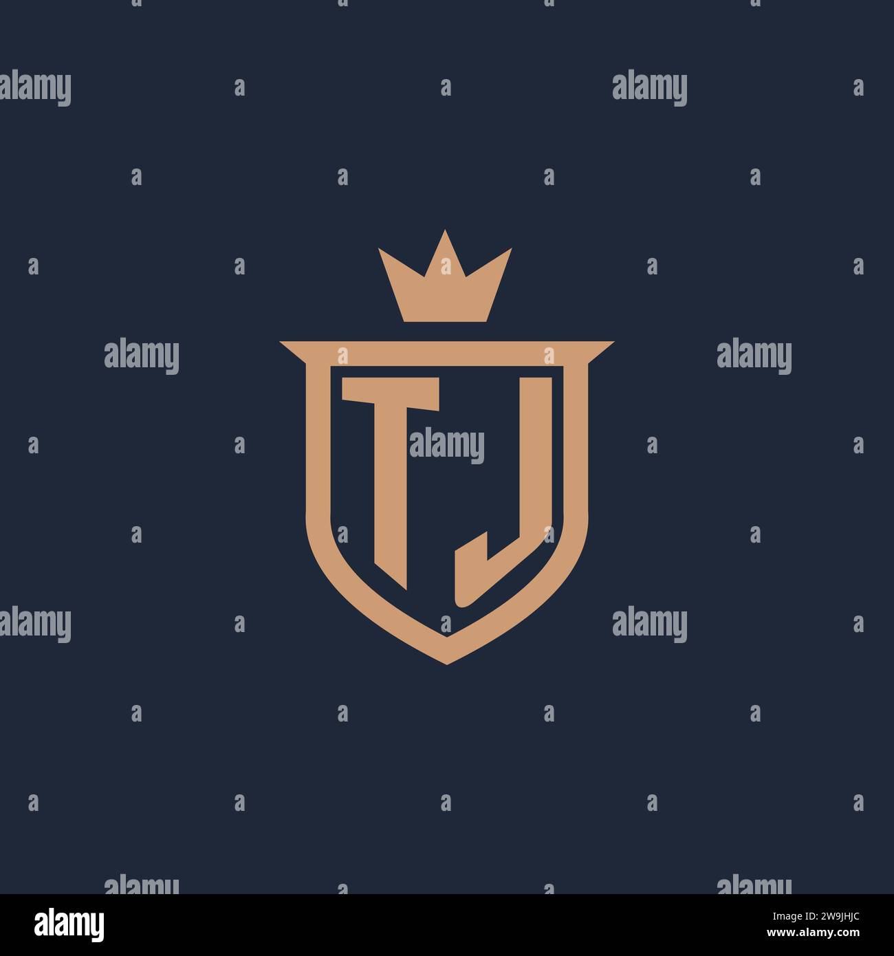 TJ monogram initial logo with shield and crown style design ideas Stock Vector