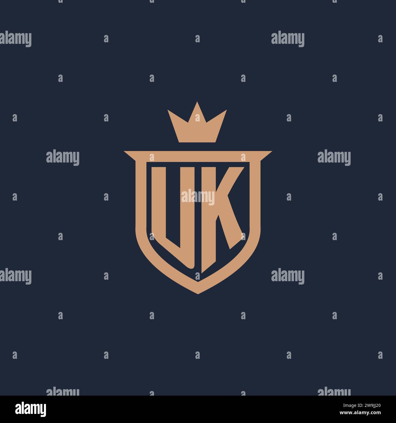 UK monogram initial logo with shield and crown style design ideas Stock Vector
