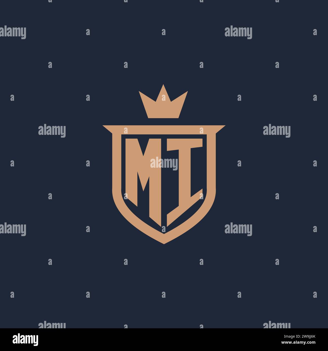 MI monogram initial logo with shield and crown style design ideas Stock Vector