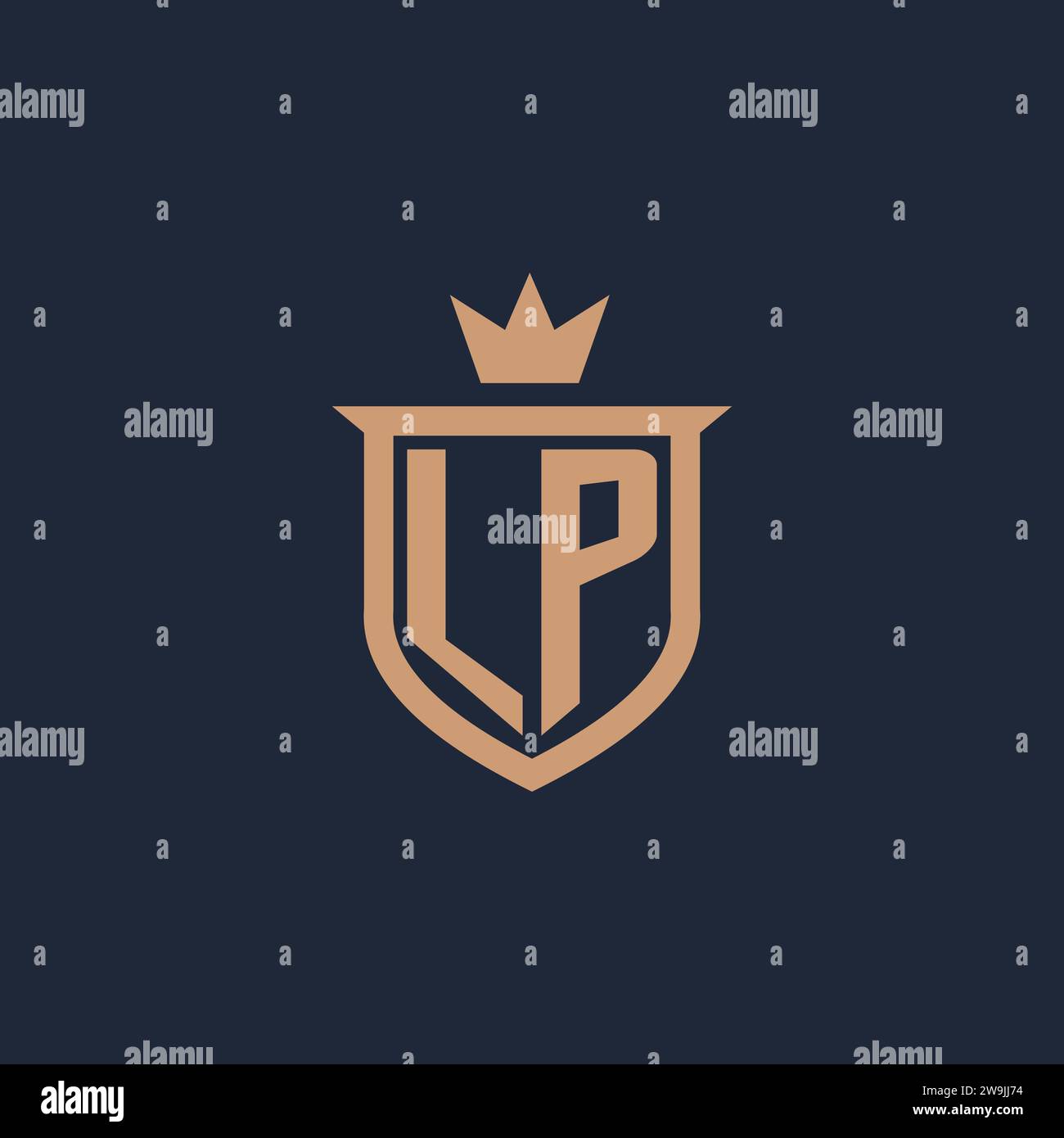 LP monogram initial logo with shield and crown style design ideas Stock Vector