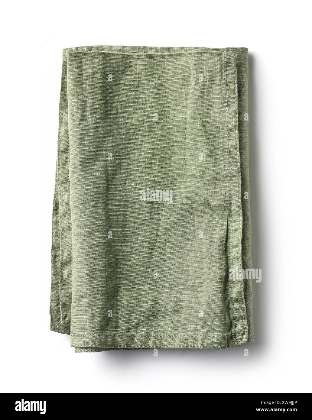folded green cotton napkin isolated on white background, top view Stock Photo