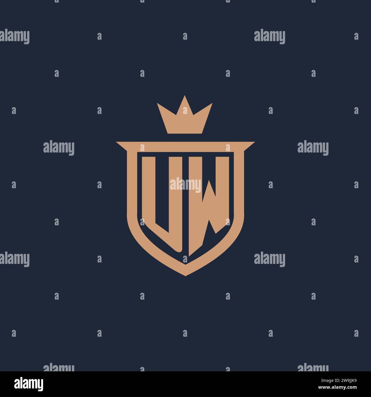 UW monogram initial logo with shield and crown style design ideas Stock Vector
