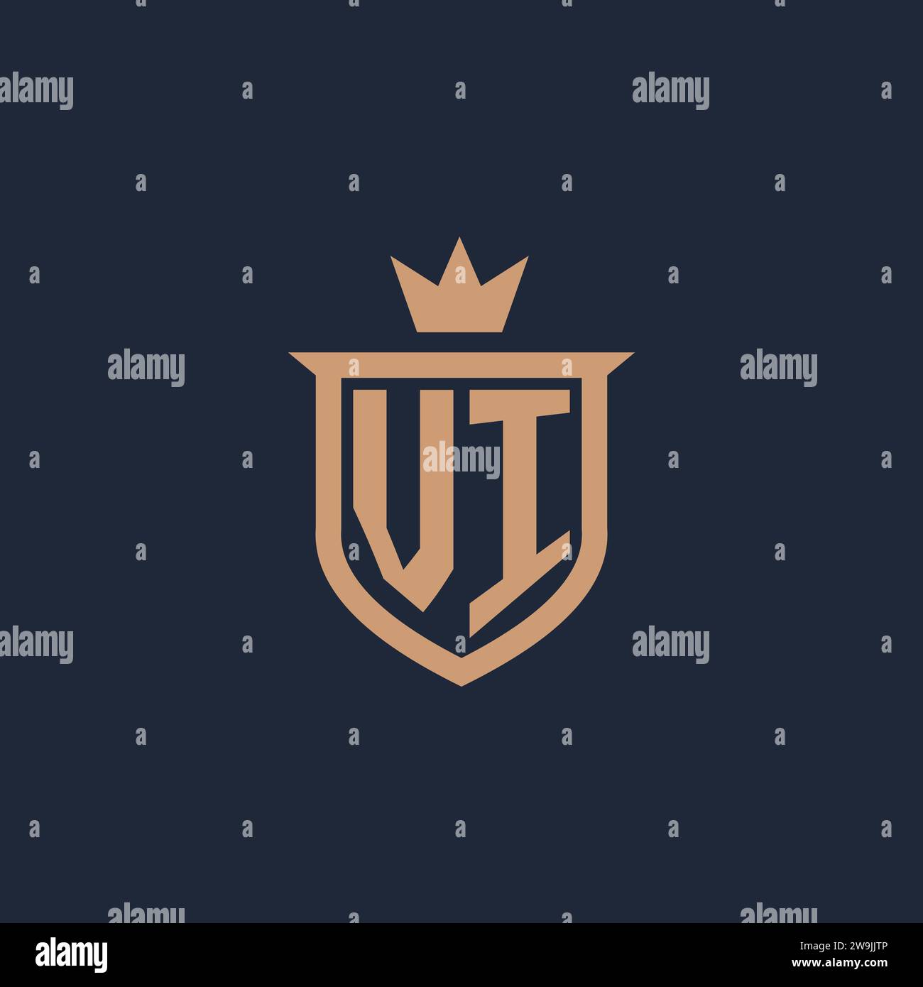 VI monogram initial logo with shield and crown style design ideas Stock Vector