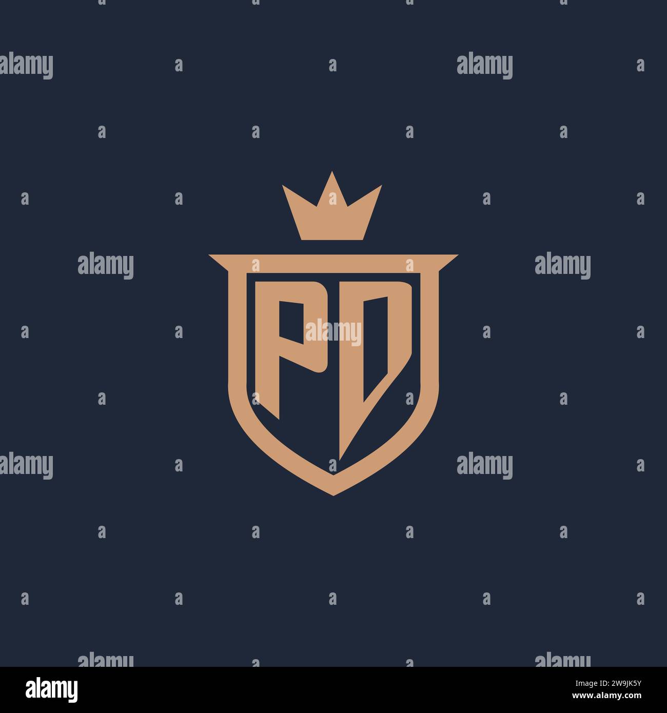 PD monogram initial logo with shield and crown style design ideas Stock Vector