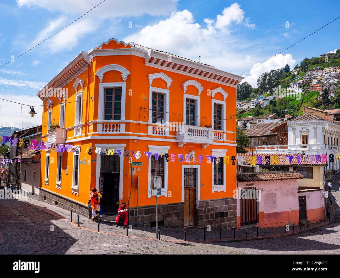 Colourful colonial-style building, Quito, Pichincha province, Ecuador Stock Photo