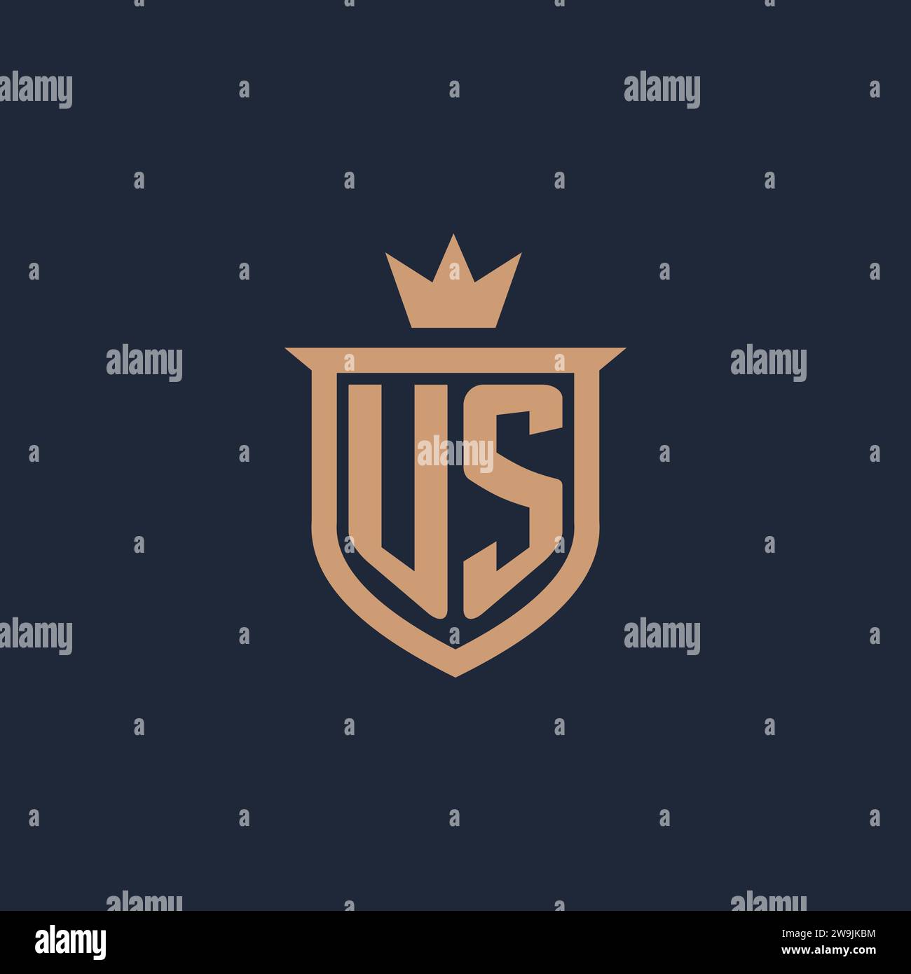 US monogram initial logo with shield and crown style design ideas Stock Vector