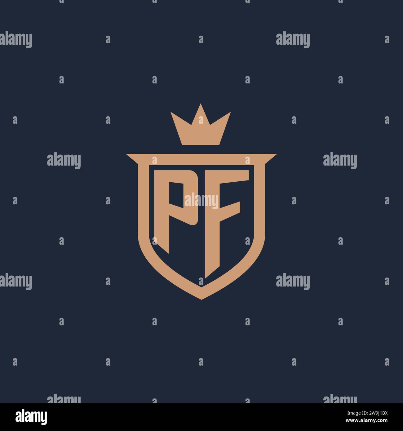 PF monogram initial logo with shield and crown style design ideas Stock Vector