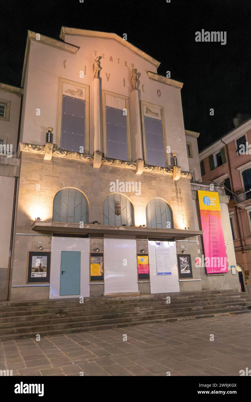 La Spezia, Italy, July 27, 2023. The theater is located on the shopping street of Sassari Stock Photo