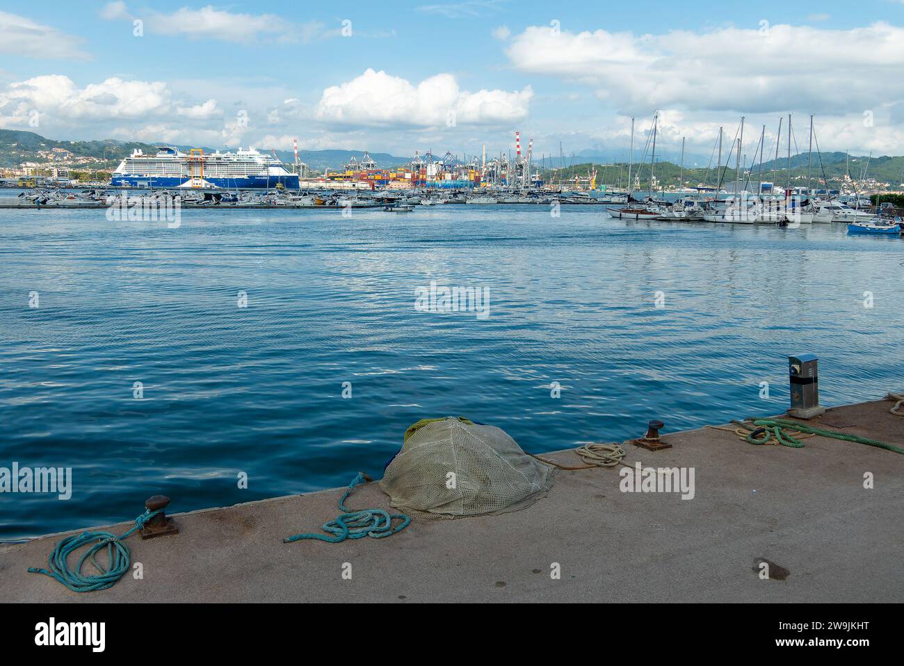 La Spezia, Italy, July 28, 2023. Industrial port with Celebrity Edge ...