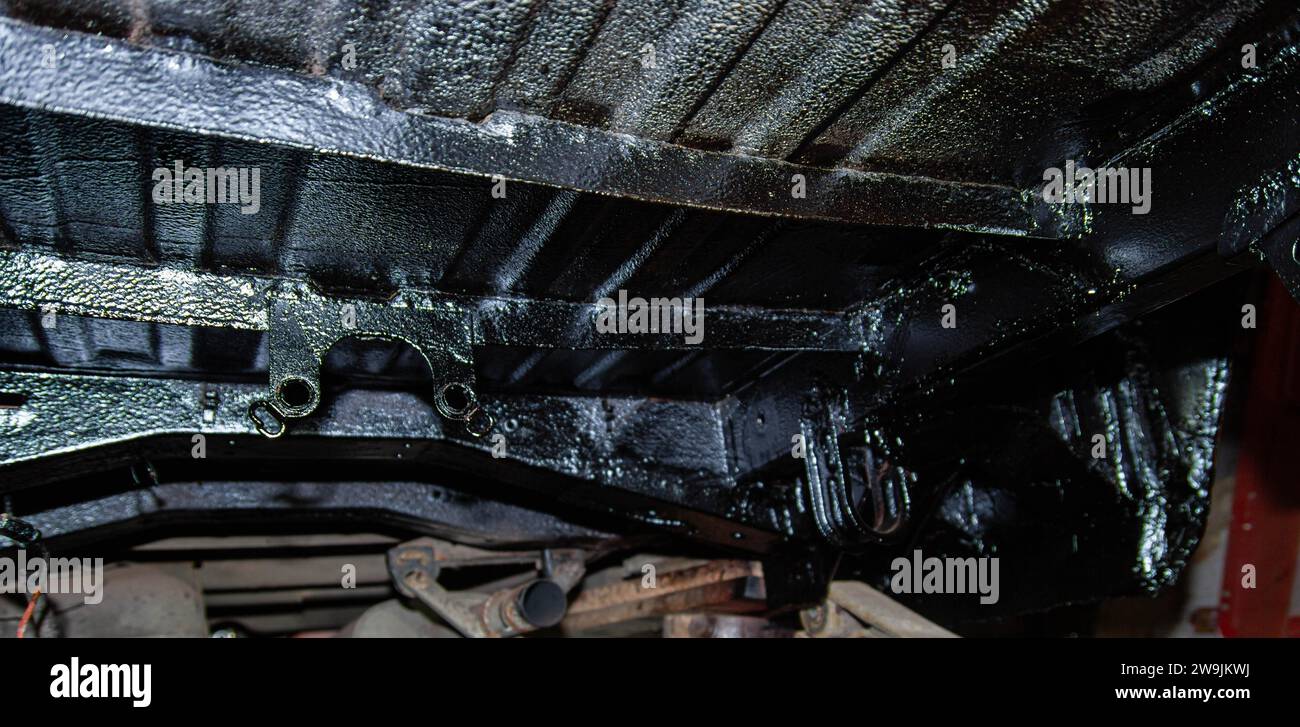 Treated underside of the car with an anticorrosion solution with a