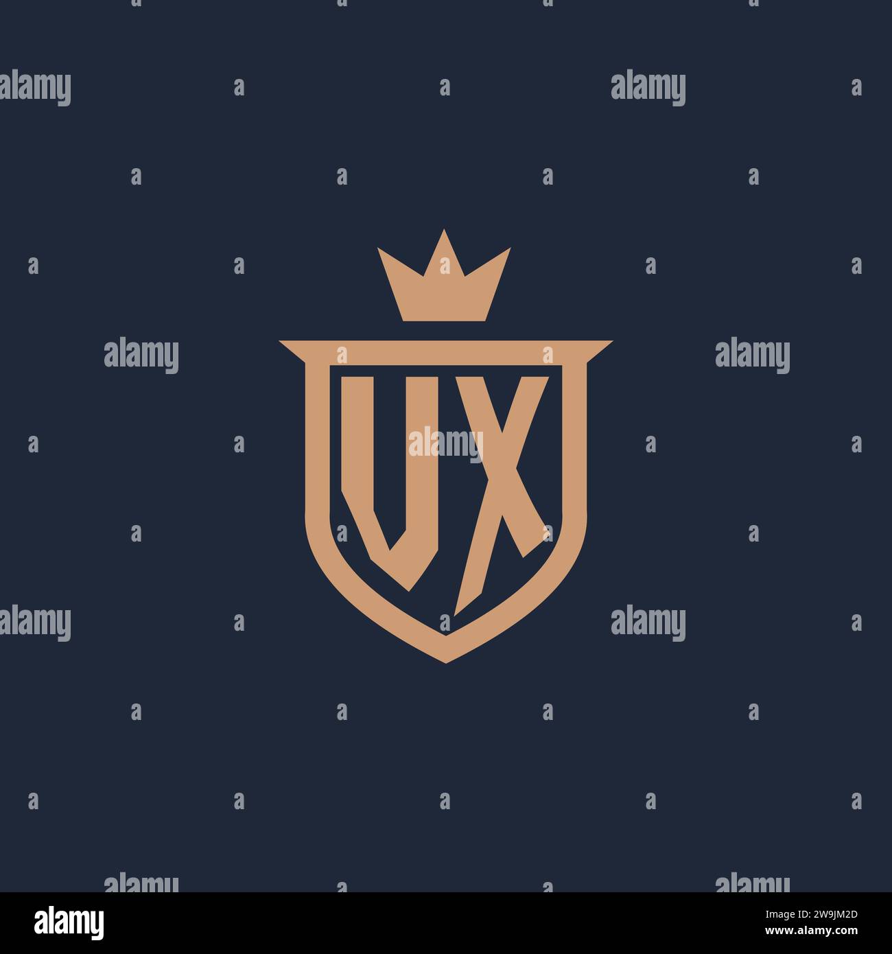 VX monogram initial logo with shield and crown style design ideas Stock Vector