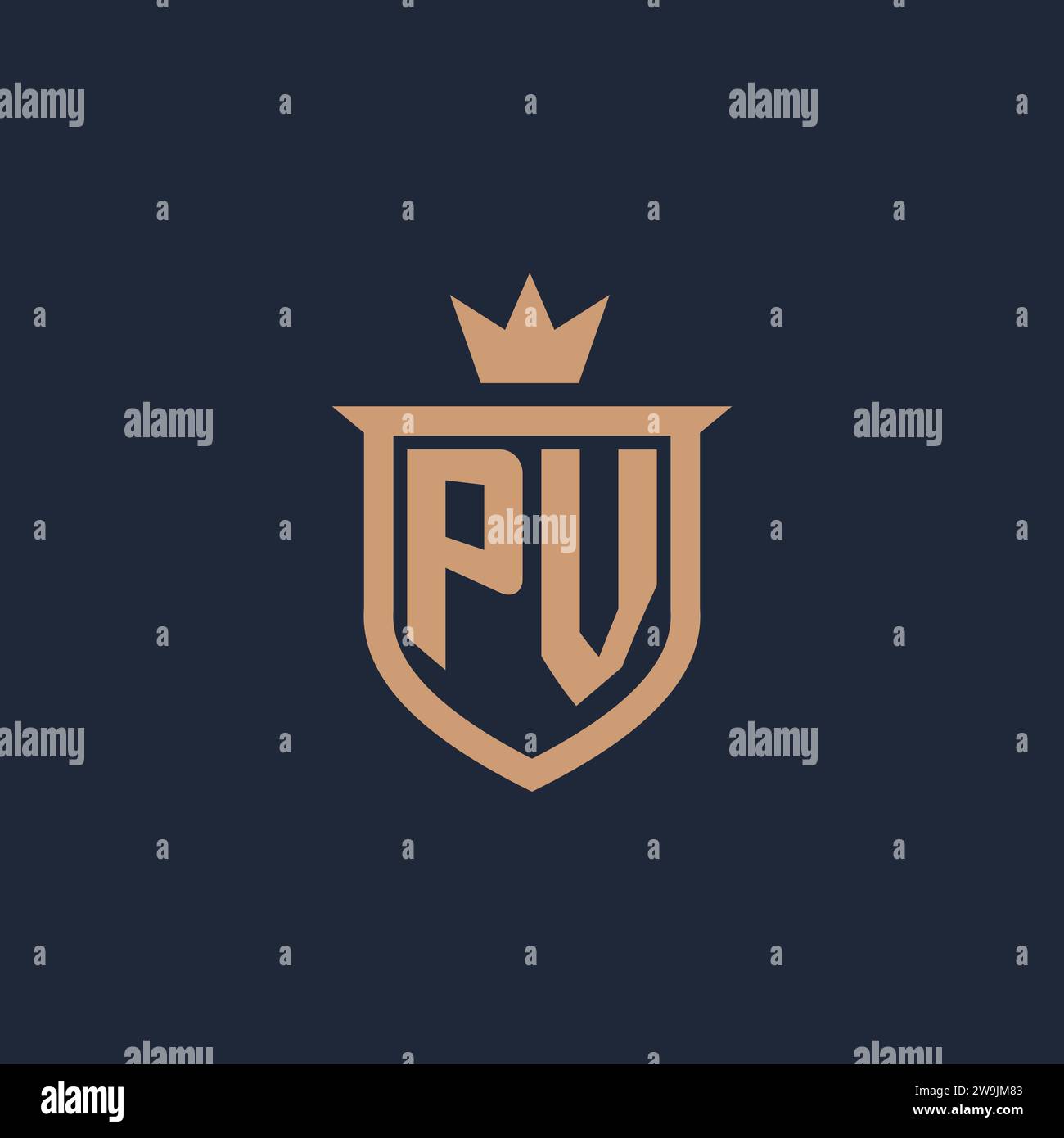 PV monogram initial logo with shield and crown style design ideas Stock Vector