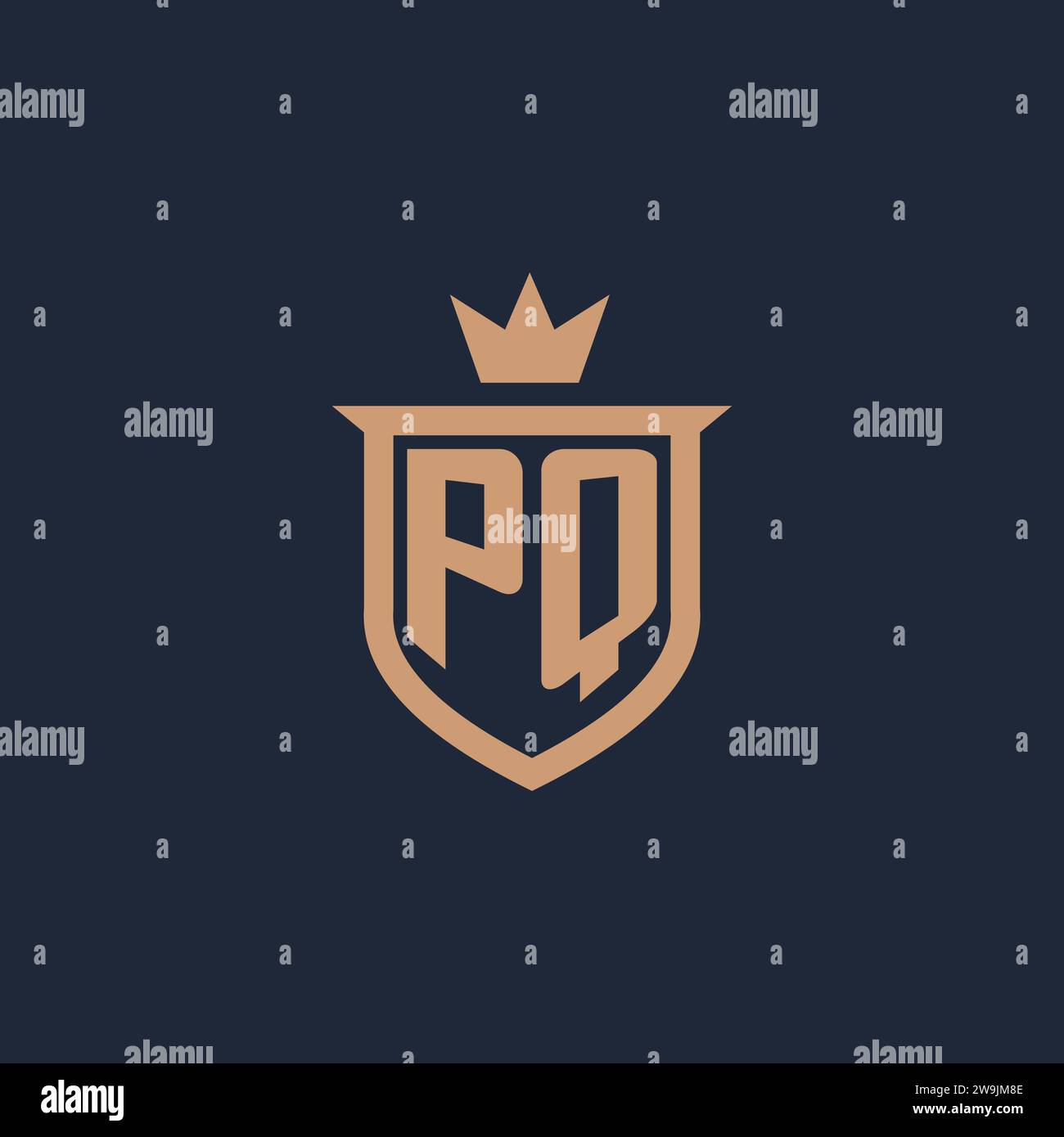 PQ monogram initial logo with shield and crown style design ideas Stock Vector