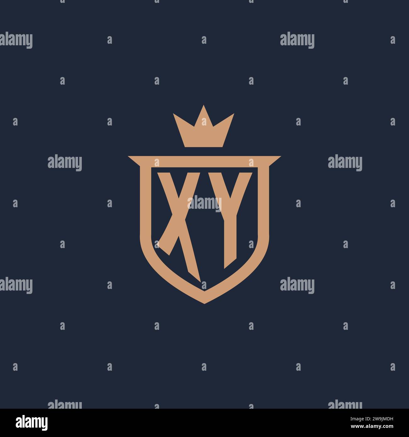 XY monogram initial logo with shield and crown style design ideas Stock Vector
