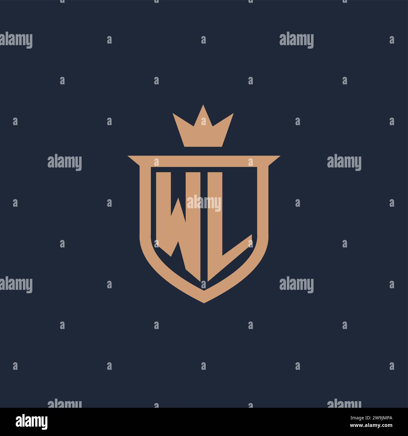 WL monogram initial logo with shield and crown style design ideas Stock Vector
