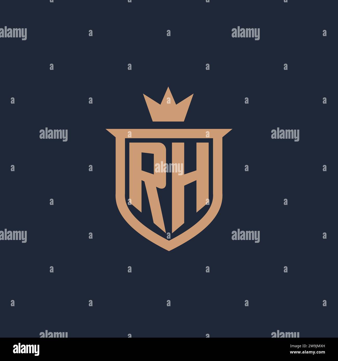 RH monogram initial logo with shield and crown style design ideas Stock Vector