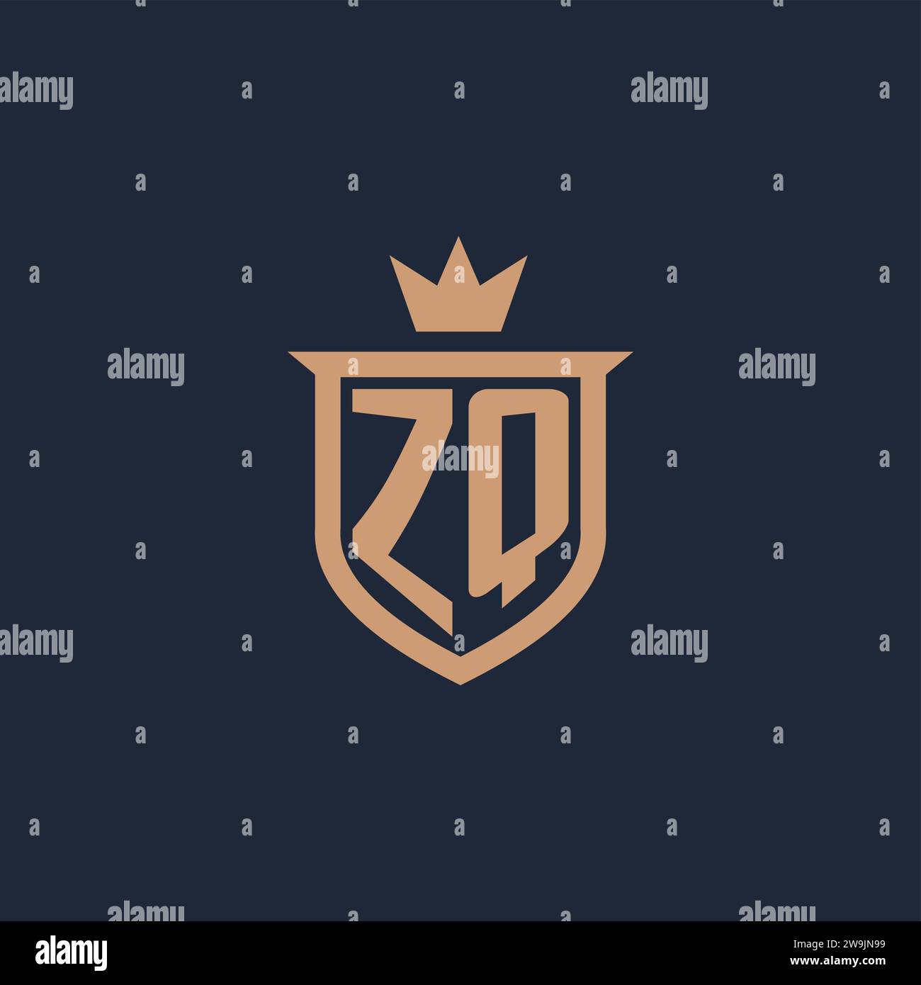 ZQ monogram initial logo with shield and crown style design ideas Stock Vector