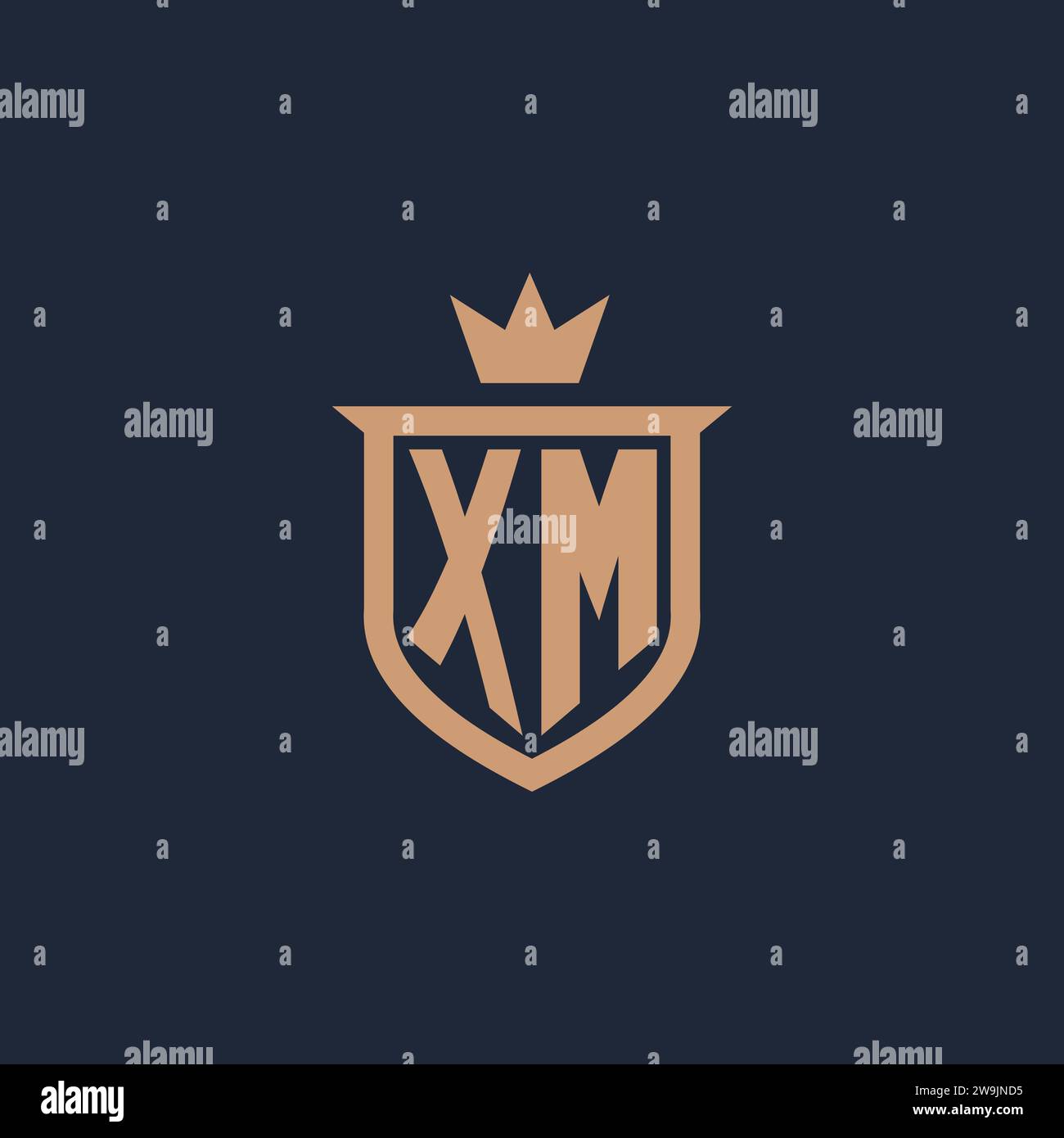 XM monogram initial logo with shield and crown style design ideas Stock Vector