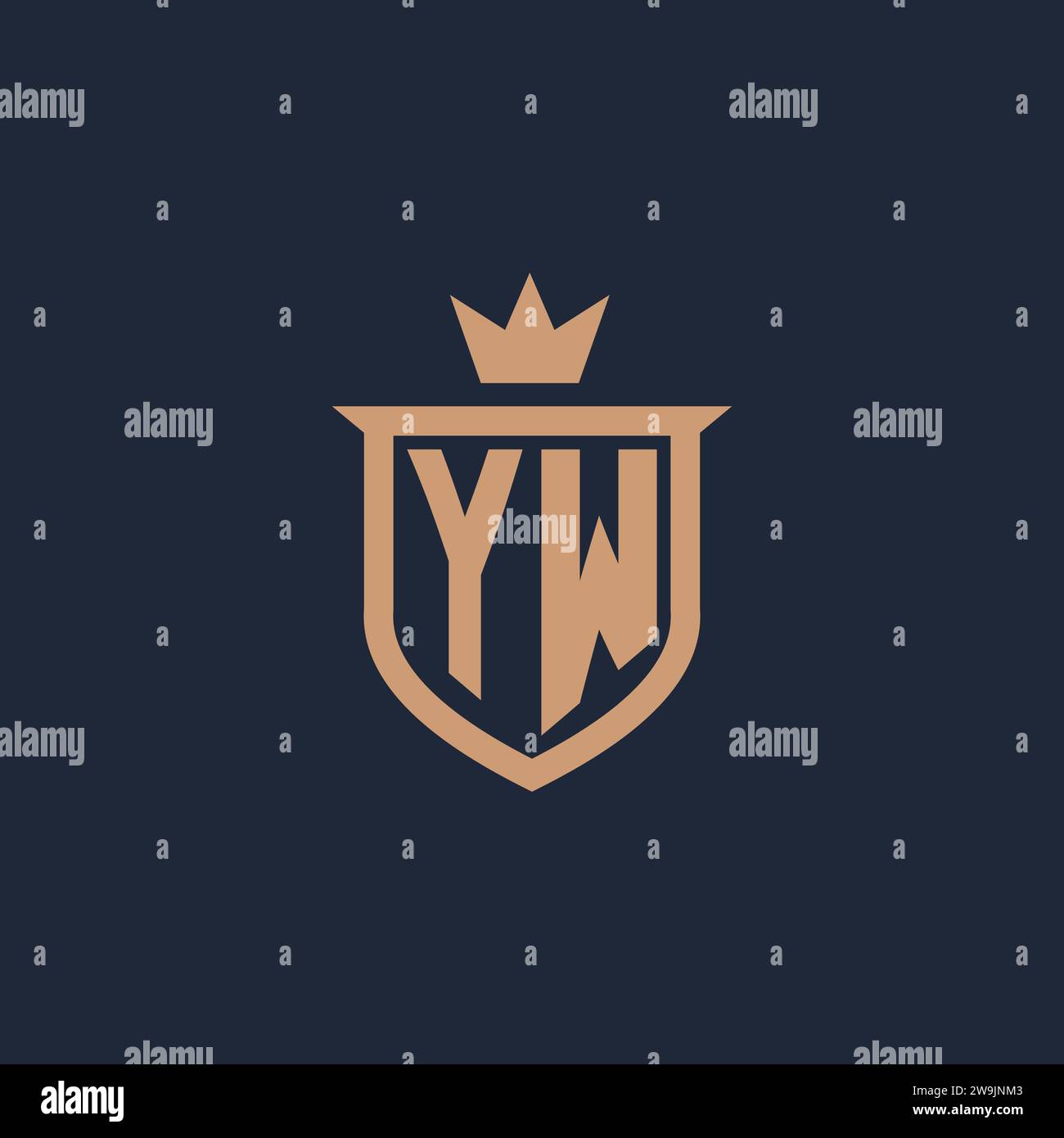 YW monogram initial logo with shield and crown style design ideas Stock Vector
