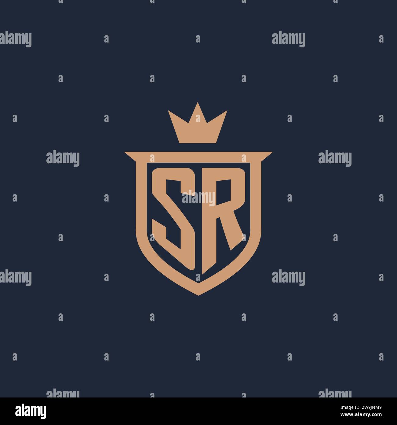 SR monogram initial logo with shield and crown style design ideas Stock Vector