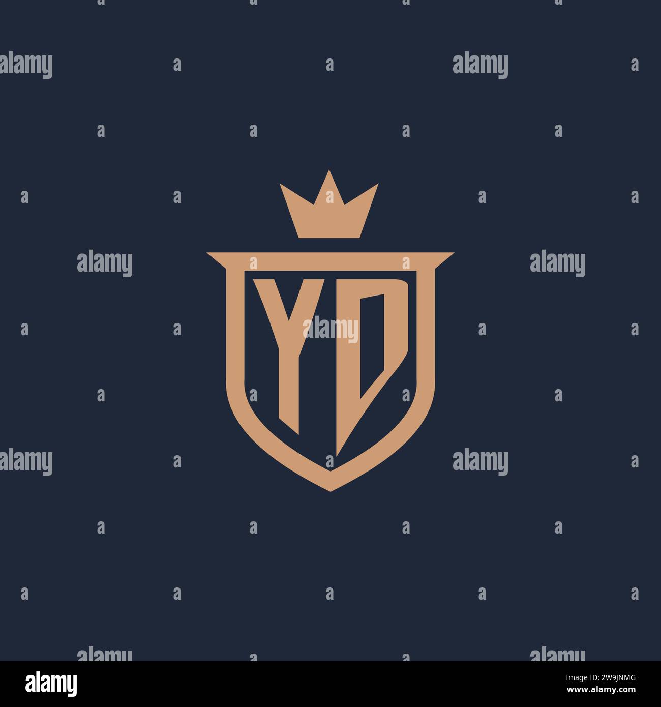 YD monogram initial logo with shield and crown style design ideas Stock Vector