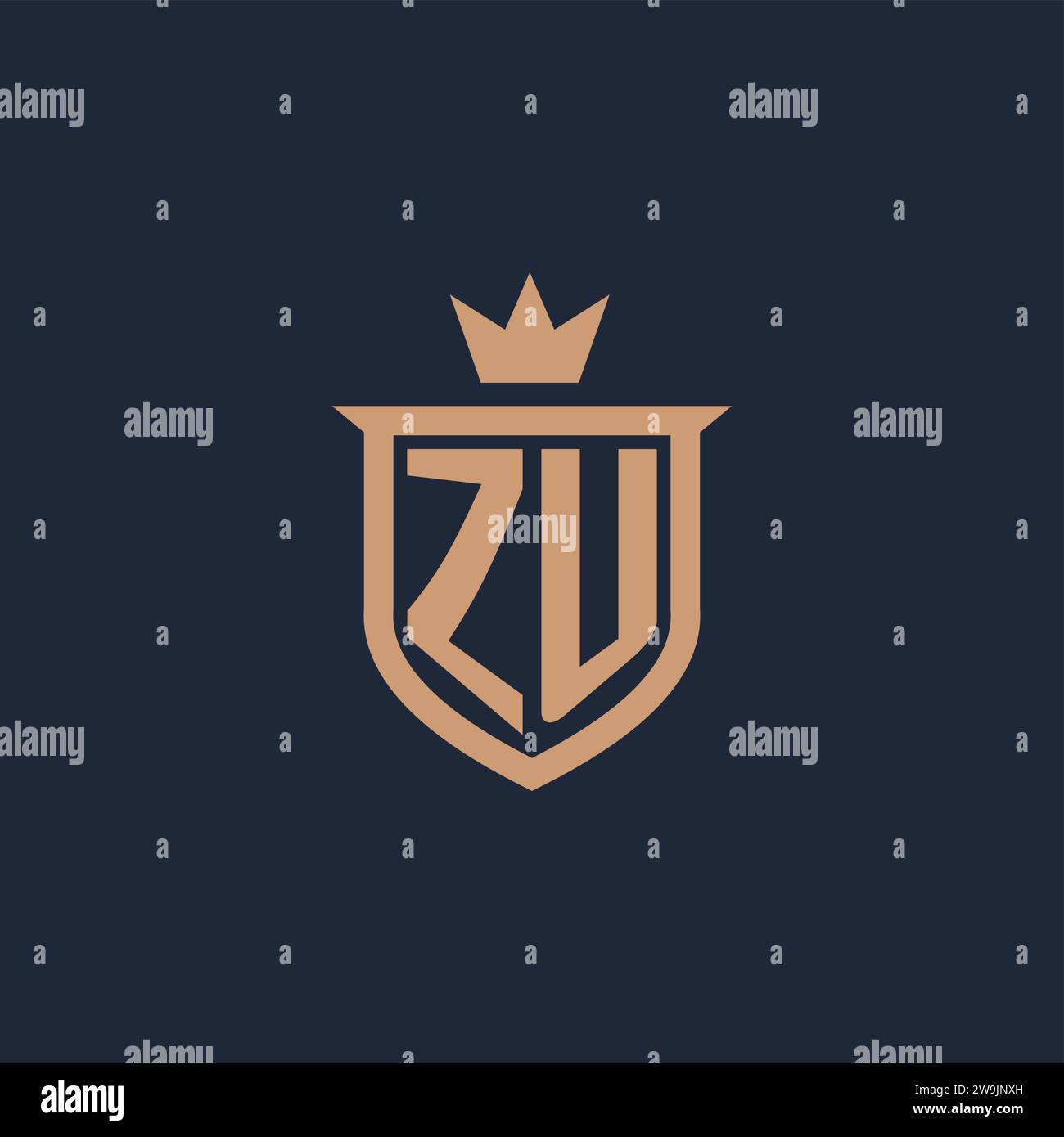 ZU monogram initial logo with shield and crown style design ideas Stock Vector
