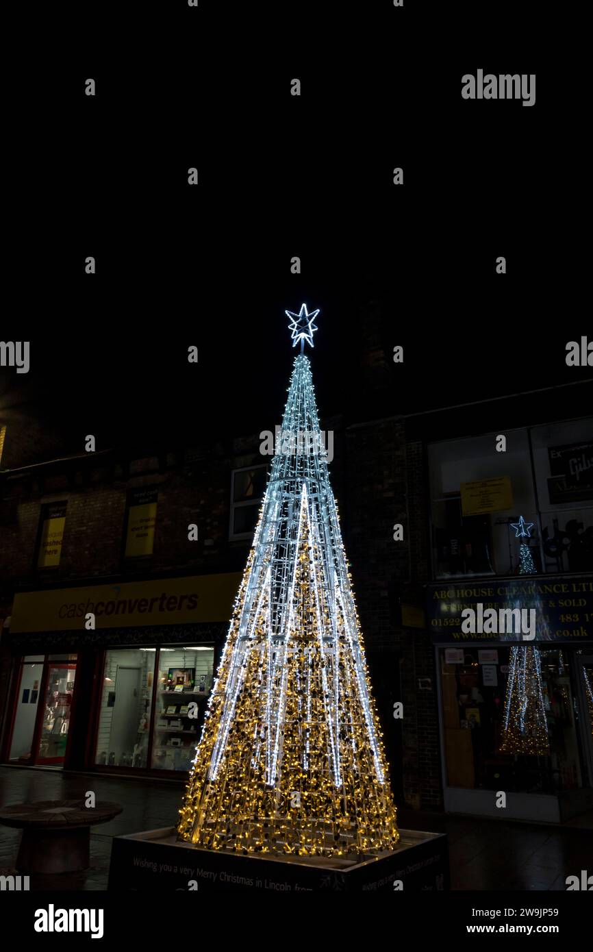 illuminated Christmas tree, High Street, Lincoln City, Lincolnshire