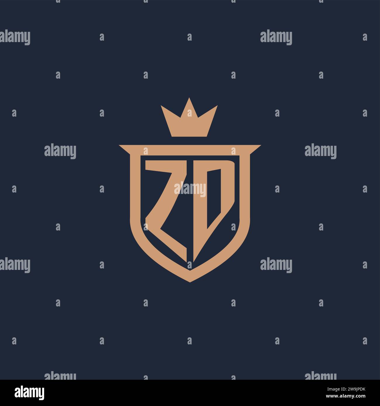ZD monogram initial logo with shield and crown style design ideas Stock Vector