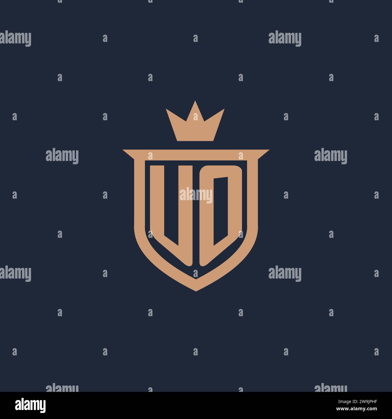 UO monogram initial logo with shield and crown style design ideas Stock Vector