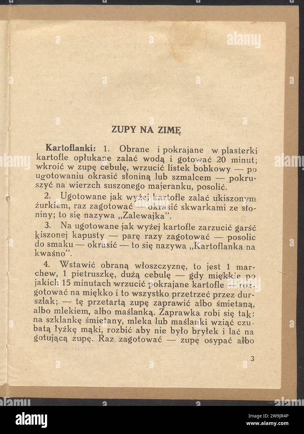 Zalewajka - przepis, książka ''Przepisy dawne i nowe'', 1933. Stock Photo