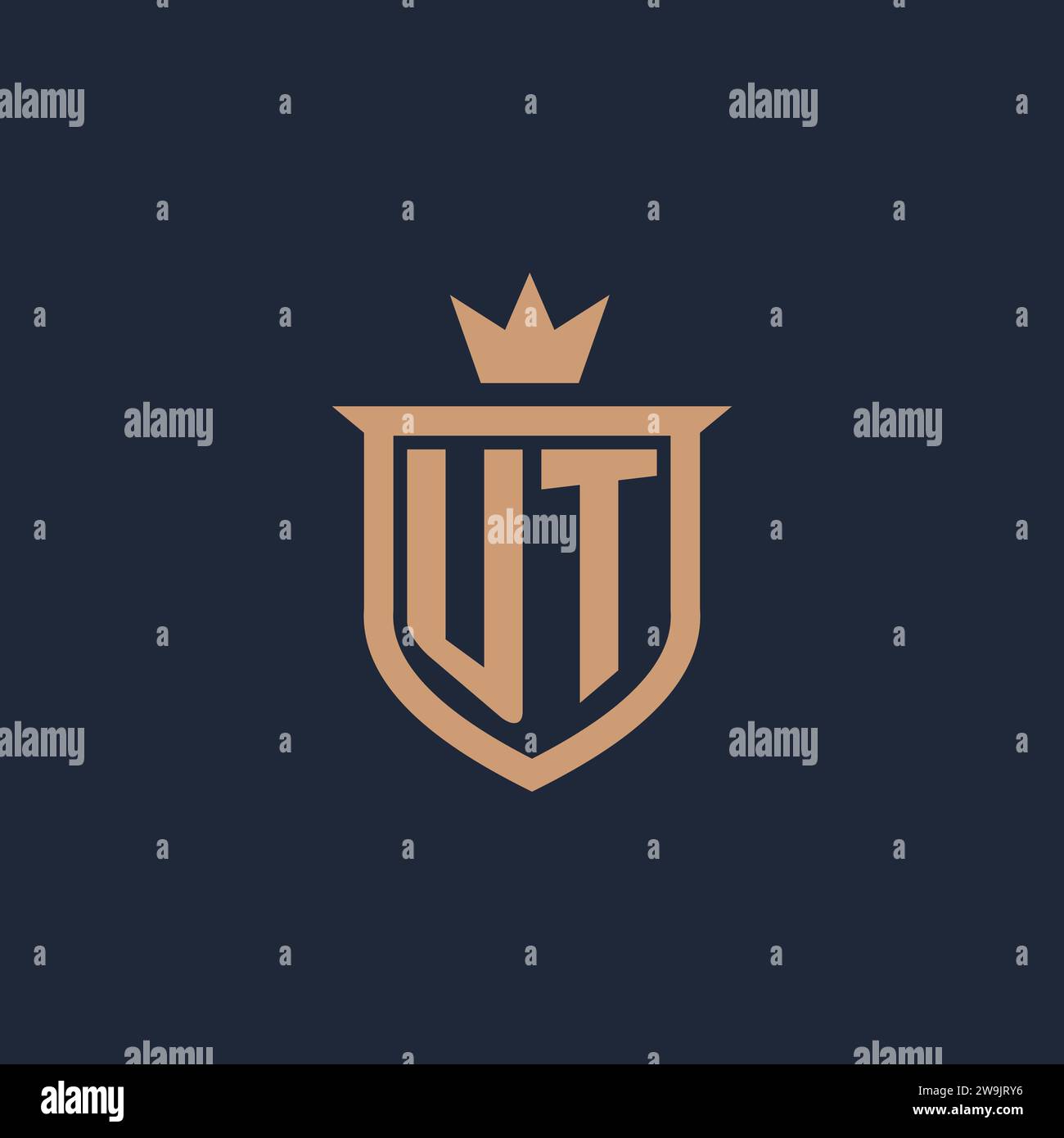 UT monogram initial logo with shield and crown style design ideas Stock Vector