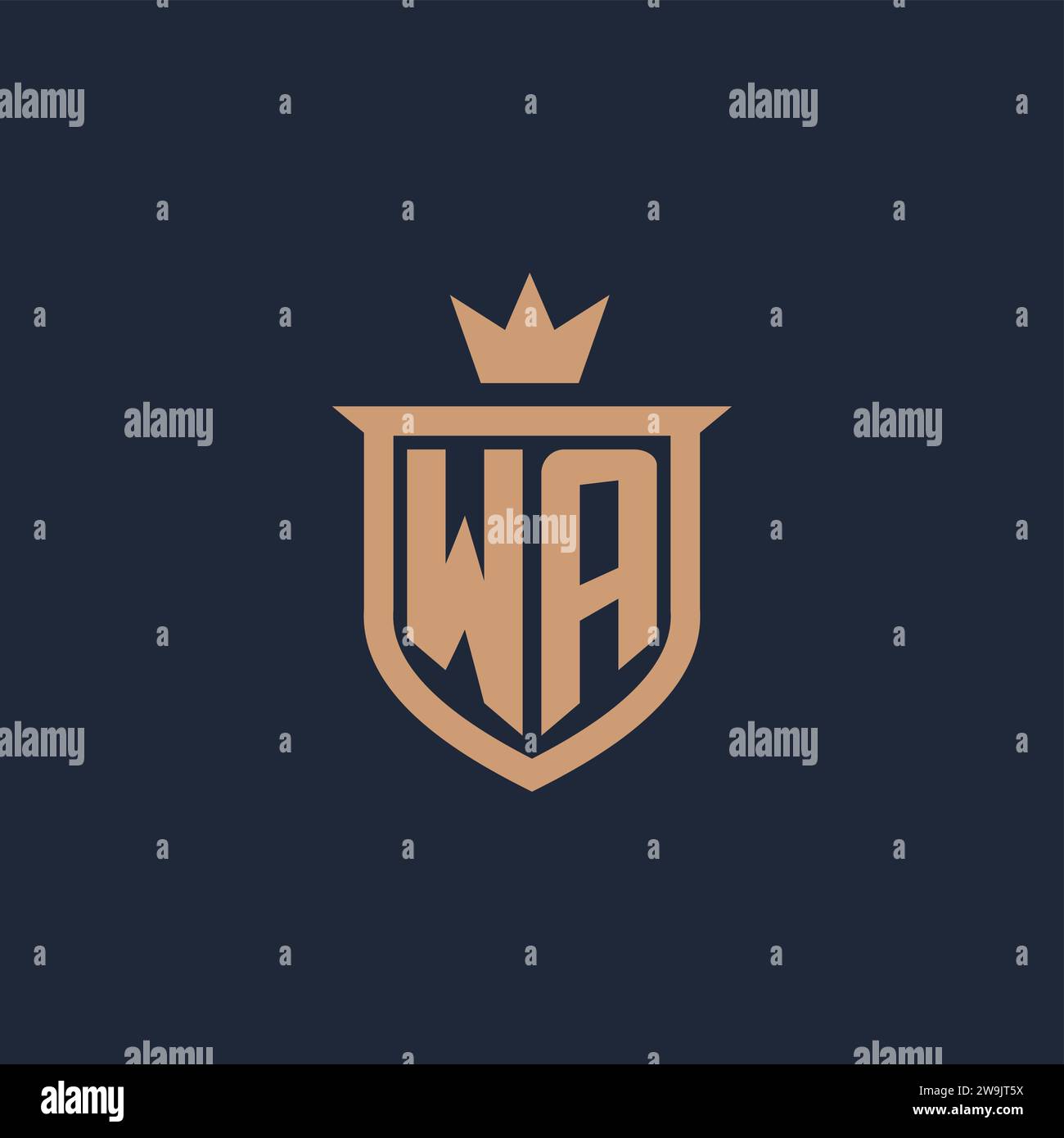 WA monogram initial logo with shield and crown style design ideas Stock Vector