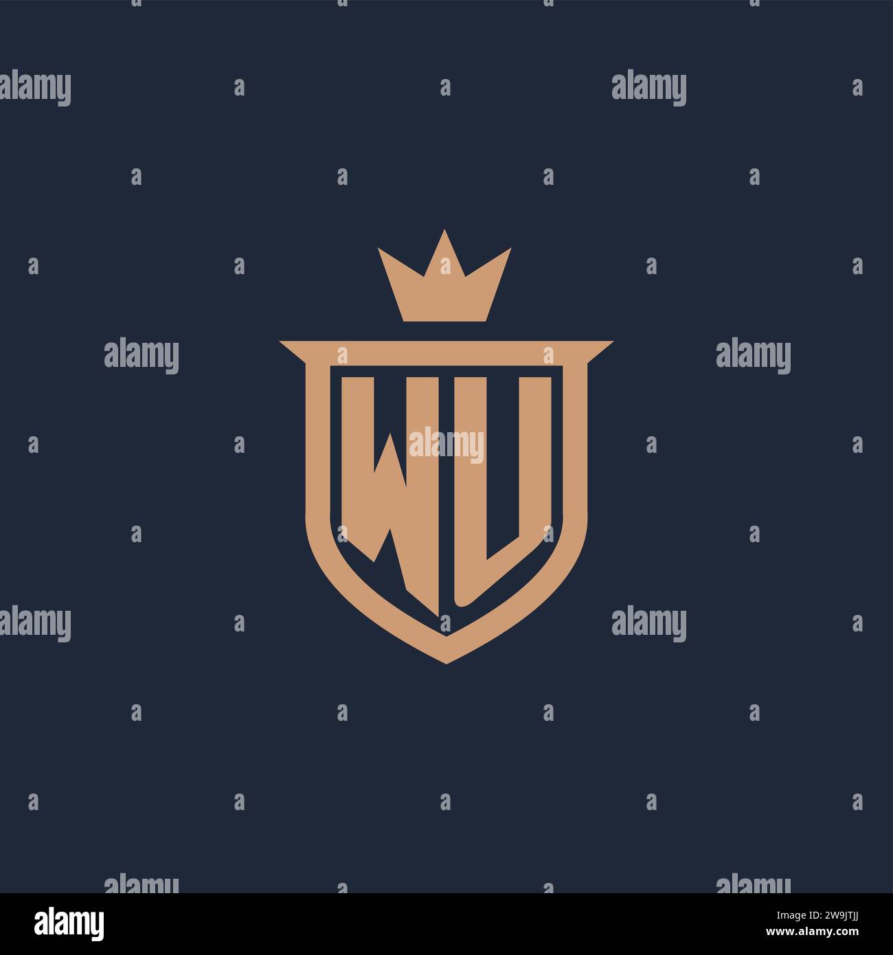 WU monogram initial logo with shield and crown style design ideas Stock Vector