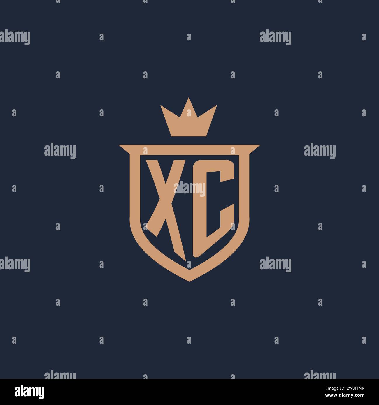 XC monogram initial logo with shield and crown style design ideas Stock Vector