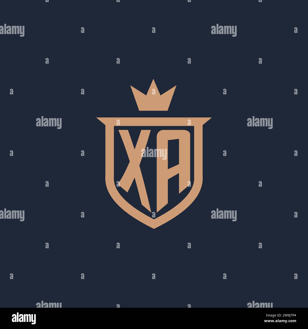 XA monogram initial logo with shield and crown style design ideas Stock Vector