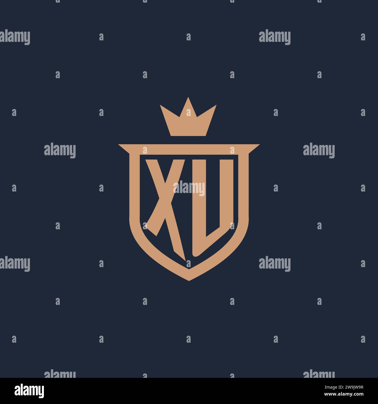 XU monogram initial logo with shield and crown style design ideas Stock Vector