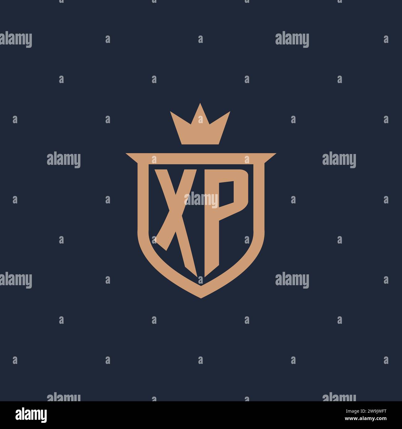 XP monogram initial logo with shield and crown style design ideas Stock Vector