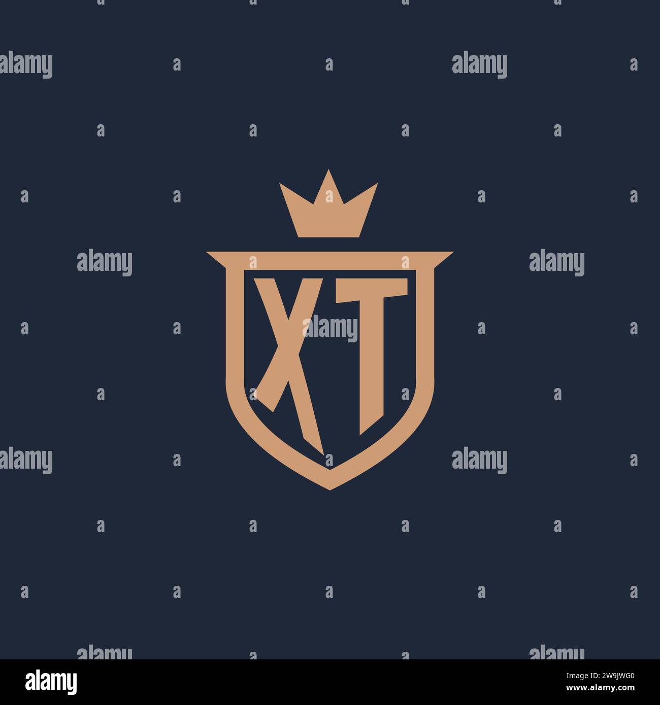 XT monogram initial logo with shield and crown style design ideas Stock Vector