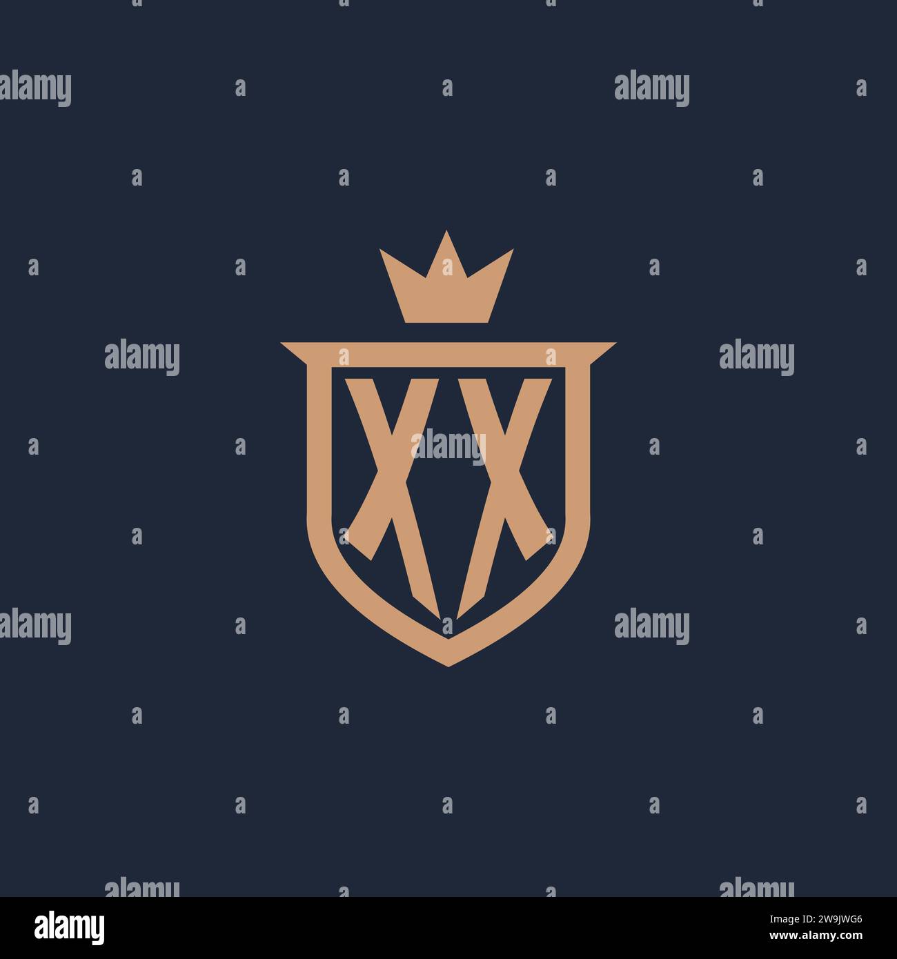 XX monogram initial logo with shield and crown style design ideas Stock Vector