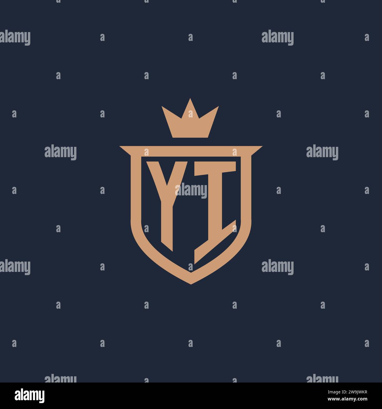 YI monogram initial logo with shield and crown style design ideas Stock Vector