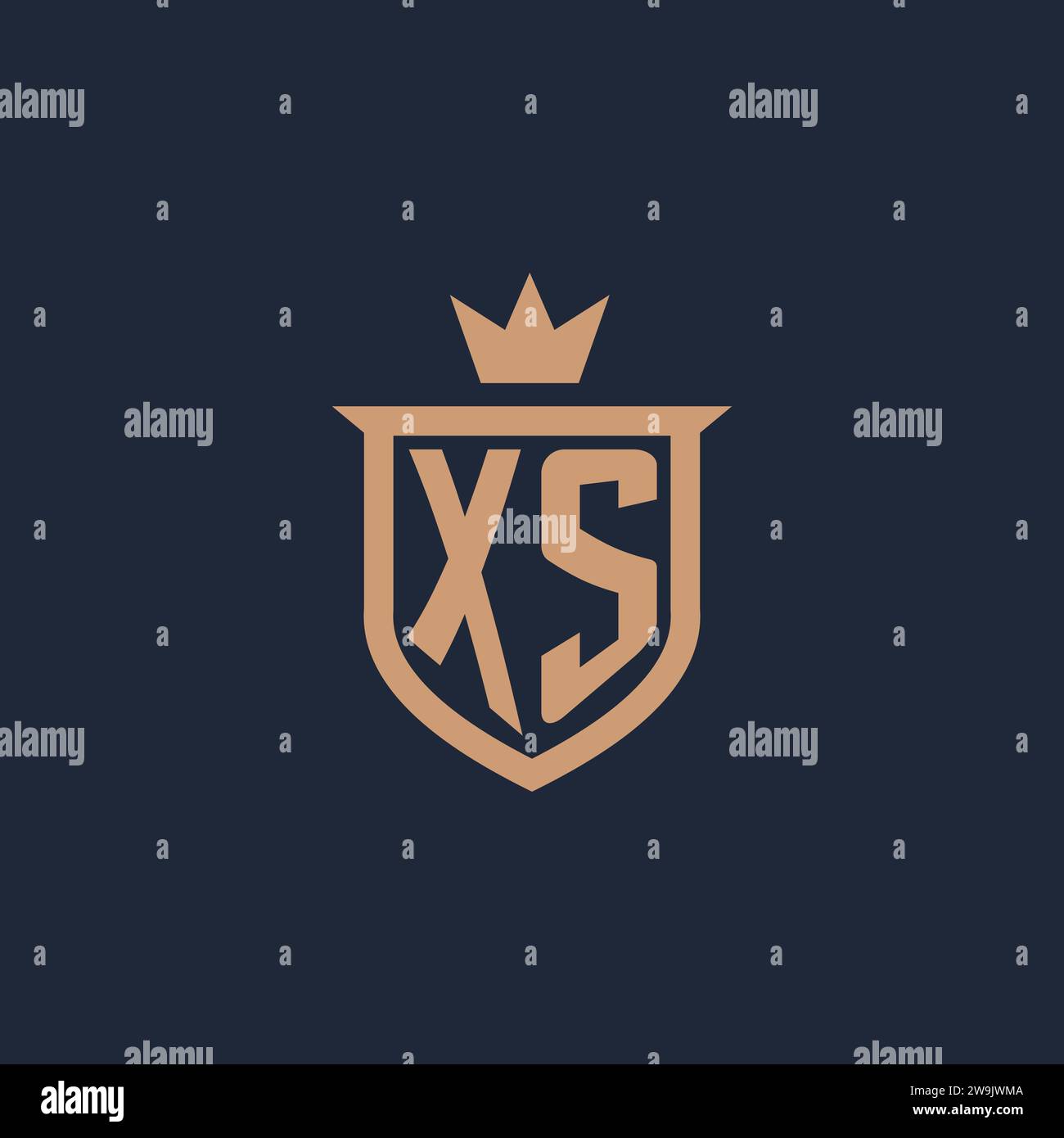 XS monogram initial logo with shield and crown style design ideas Stock Vector