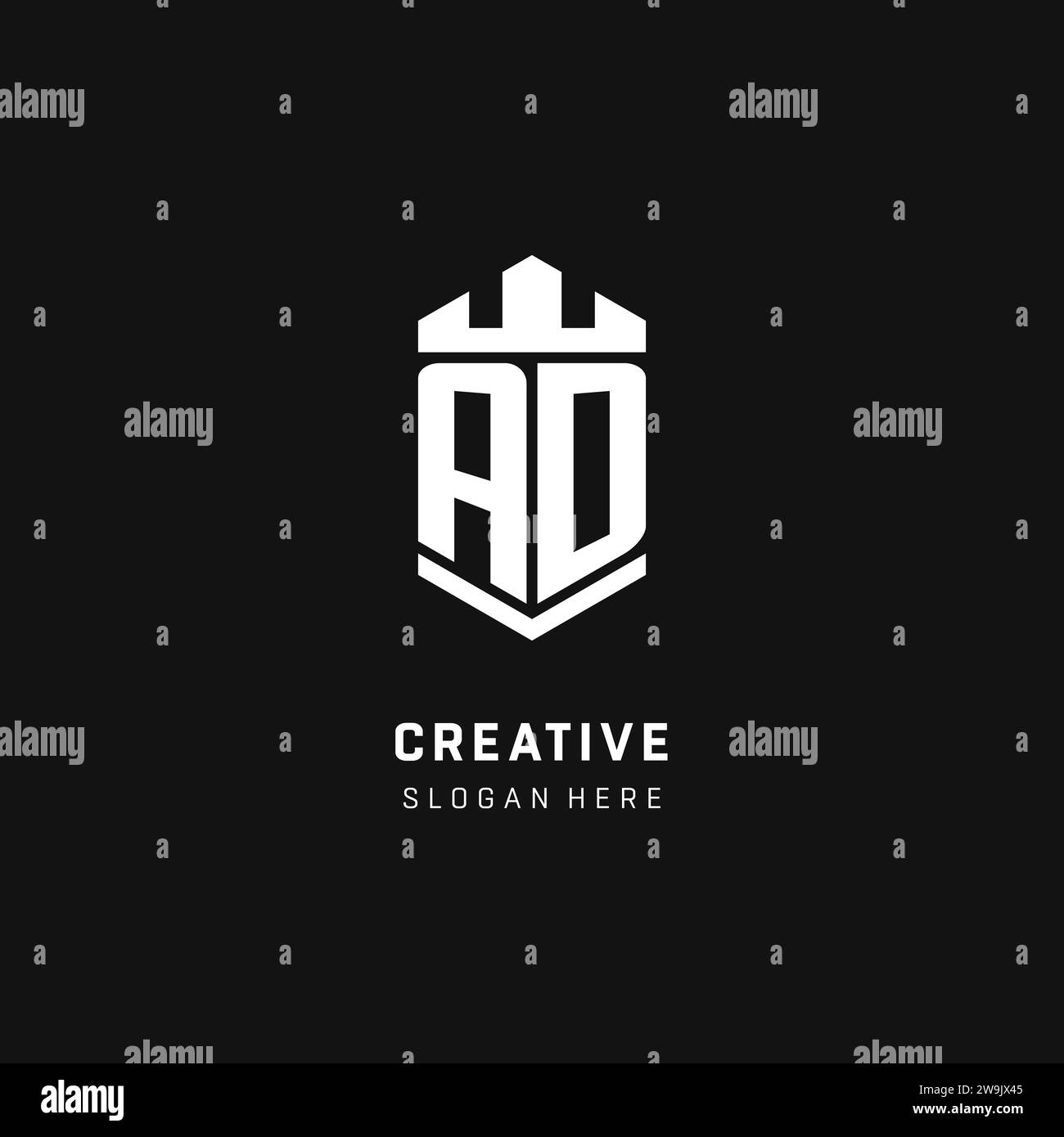 AD monogram logo initial with crown and shield guard shape style vector graphic Stock Vector