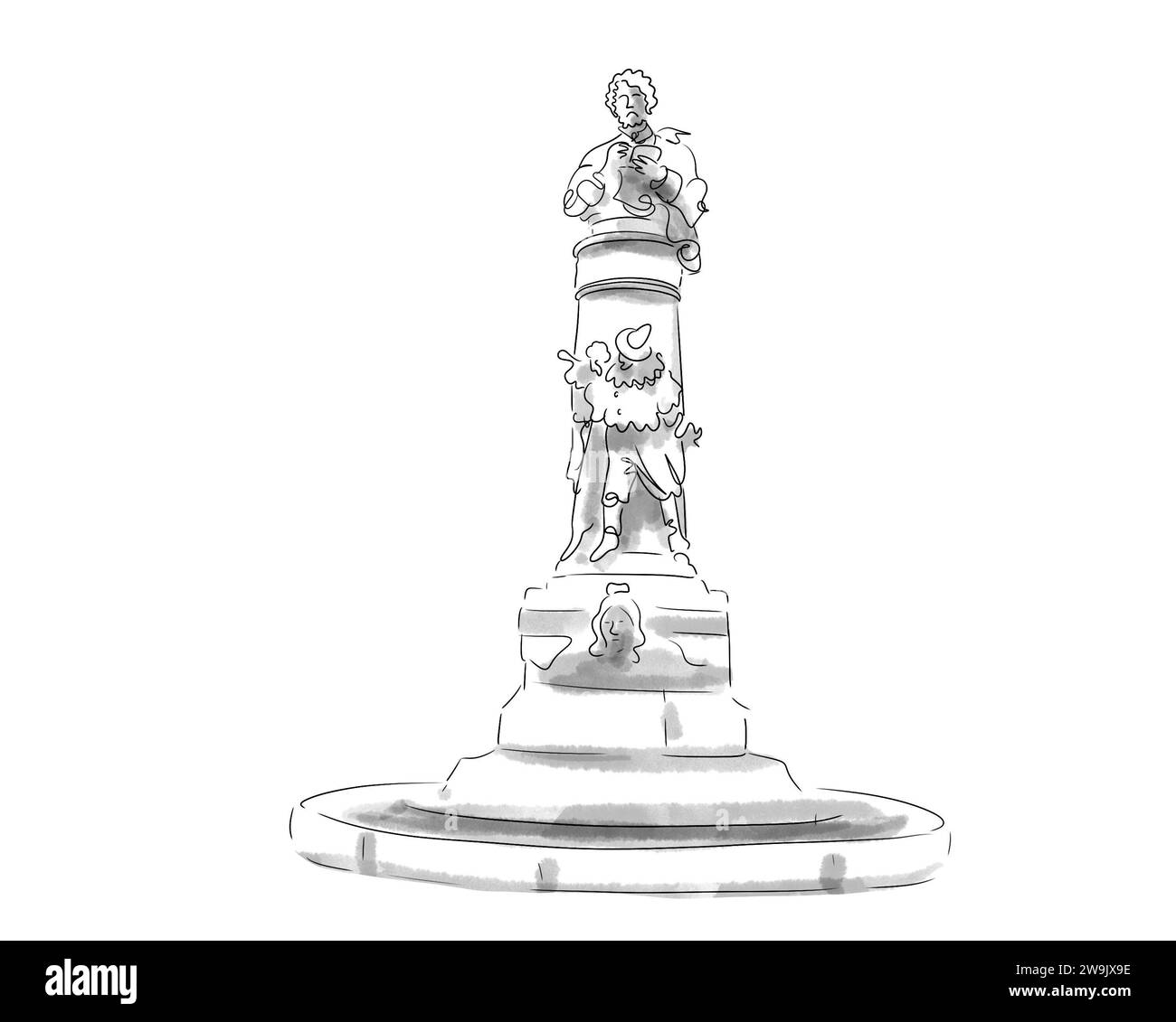 Illustration en noir et blanc de monument de Paris, Place Saint Georges Stock Photo