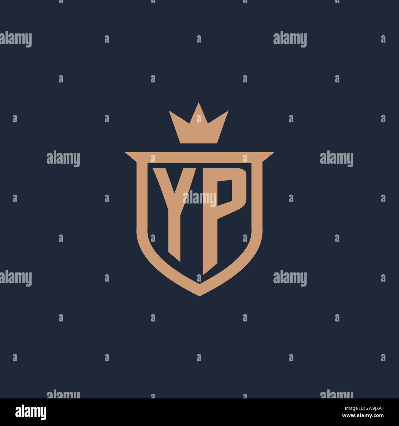 YP monogram initial logo with shield and crown style design ideas Stock Vector