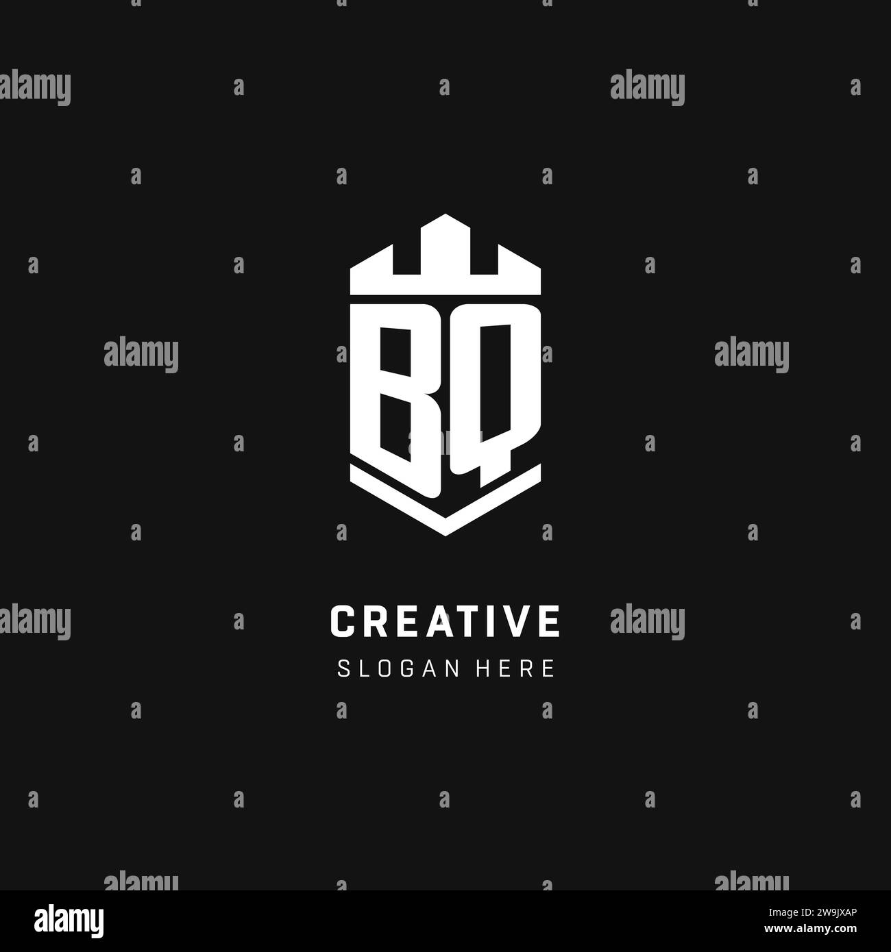 BQ monogram logo initial with crown and shield guard shape style vector graphic Stock Vector