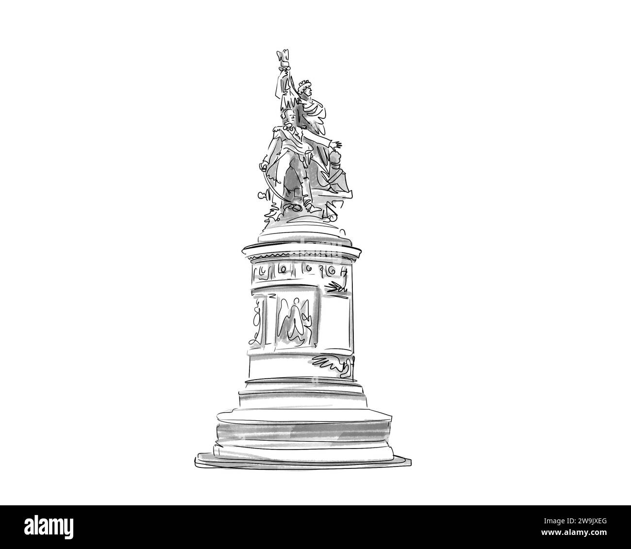 Illustration en noir et blanc de monument de Paris, place de Clichy Stock Photo