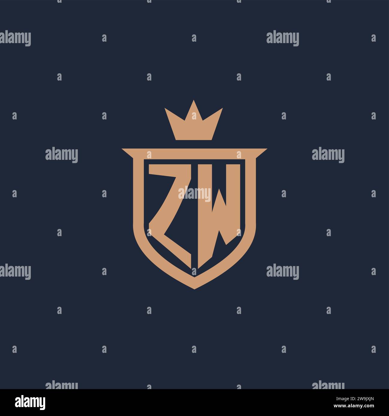 ZW monogram initial logo with shield and crown style design ideas Stock Vector