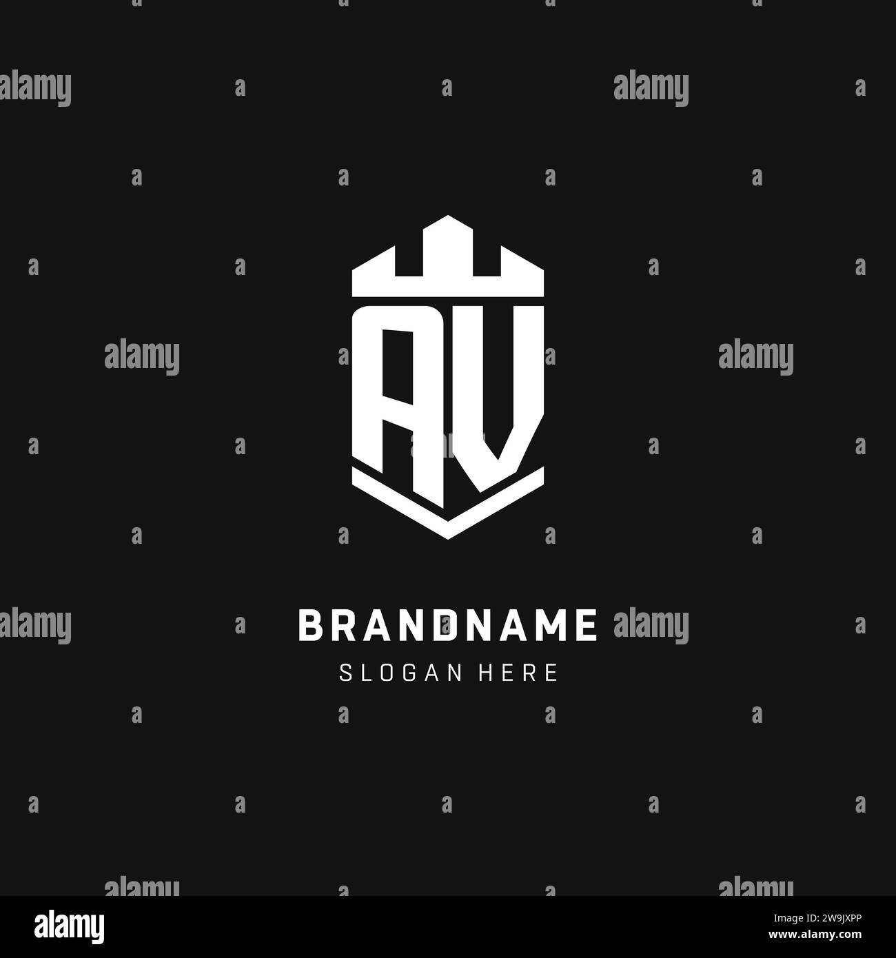 AV monogram logo initial with crown and shield guard shape style vector graphic Stock Vector