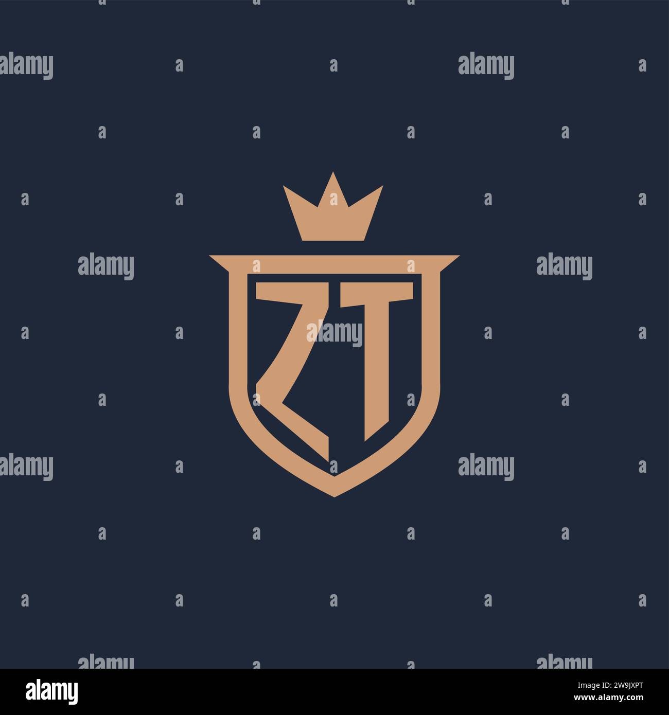 ZT monogram initial logo with shield and crown style design ideas Stock Vector